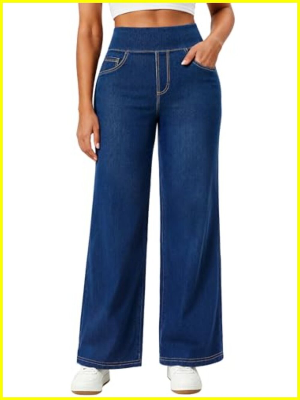 Stretchy Wide Leg Jeans for Women High Waist Pull On Tummy Control